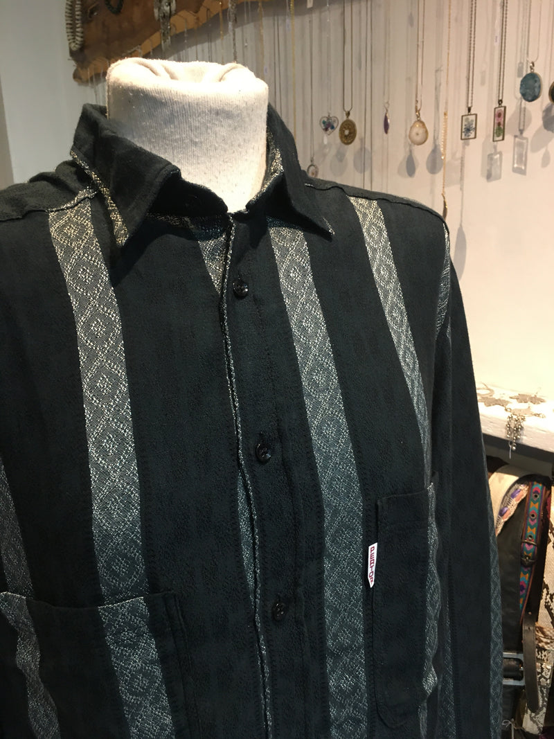Vintage Charcoal Black Stripe Shirt - Free Size