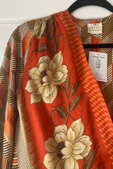 Karina Kimono Mini Dress - Vintage Sari - Burnt Orange Chevron Floral  - Free Size S By All About Audrey