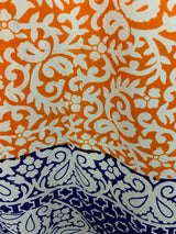 Aquaria Robe Dress - Vintage Indian Sari - Tiger Orange & Indigo Mosaic Tile Print - Free Size XL