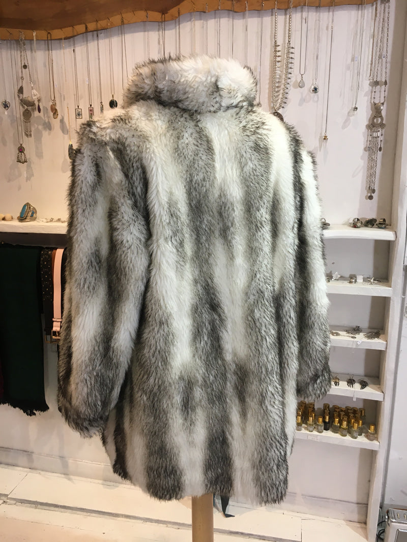 Grey swirl faux deals fur coat