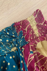 Pippa Shorts - Wine & Deep Teal Patchwork Floral - Vintage Indian Sari - S By All About Audrey