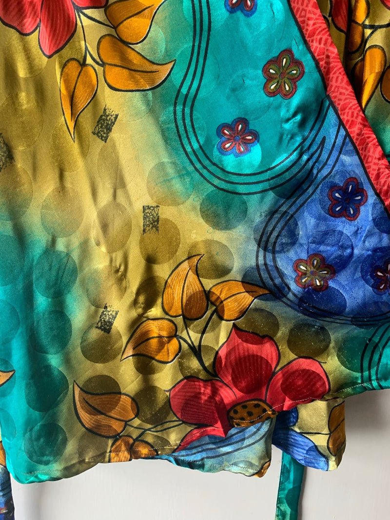 Karina Kimono Mini Dress - Vintage Sari - Vivid Kaleidoscope Floral - Free Size S/M By All About Audrey