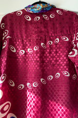 Clyde Shirt - Dark Magenta Polka Dot Shimmer - Vintage Indian Sari - Free Size M/L