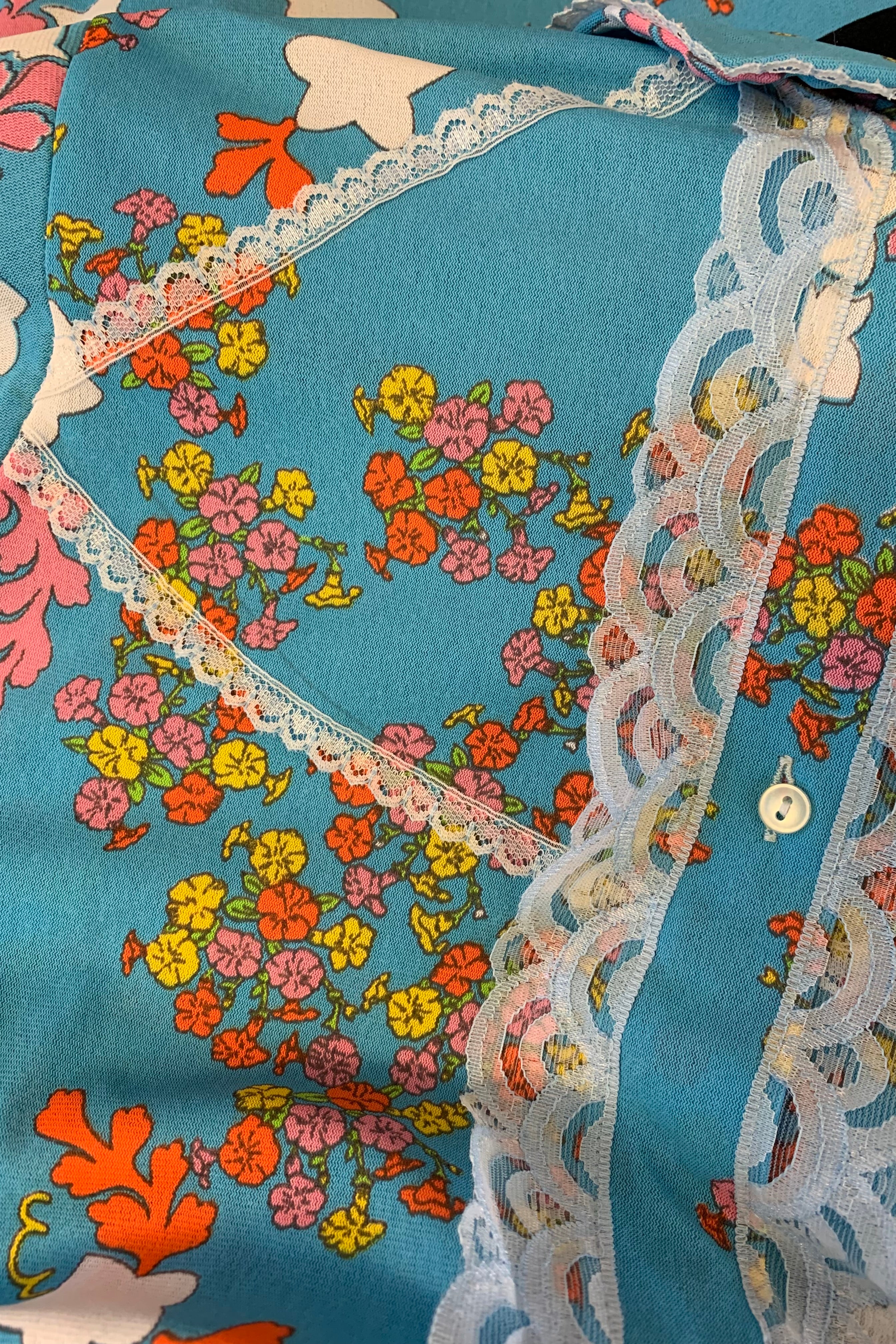 Vintage Midi Dress - Sky Blue with Bright Floral Stars - Size S