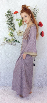 Jasmine Maxi Dress - Cherry, Prussian, & Mustard Floral Vintage Sari - Size S/M