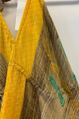 Eden Halter Maxi Dress - Vintage Sari - Lemon Yellow & Turquoise Tropical Floral - Free Size S/M By All About Audrey