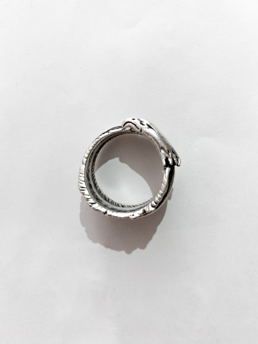 side silver plated eagle and feather ring with oxidised finish by all about audrey