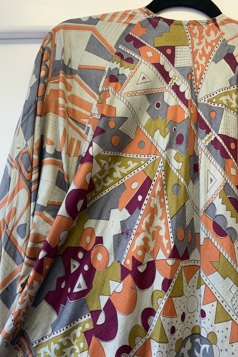 Goddess Dress - Misted Grey & Peach Patchwork - Vintage Pure Silk - XS - M/L By All About Audrey