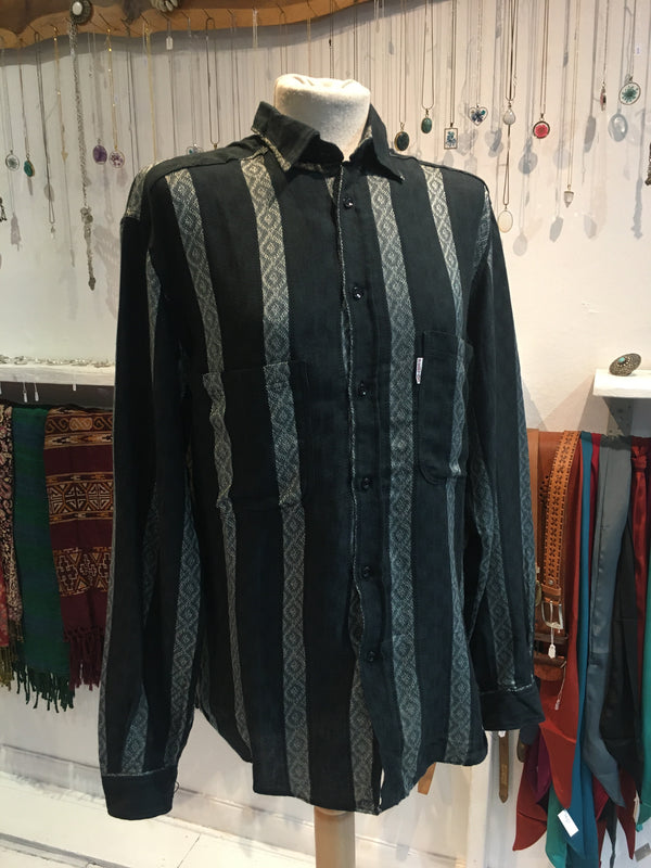 Vintage Charcoal Black Stripe Shirt - Free Size