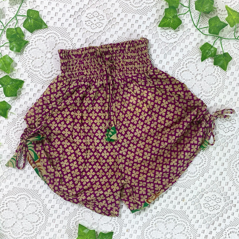 Pippa Shorts - Vintage Indian Cotton Shorts - Purple & Sand - Size XXS
