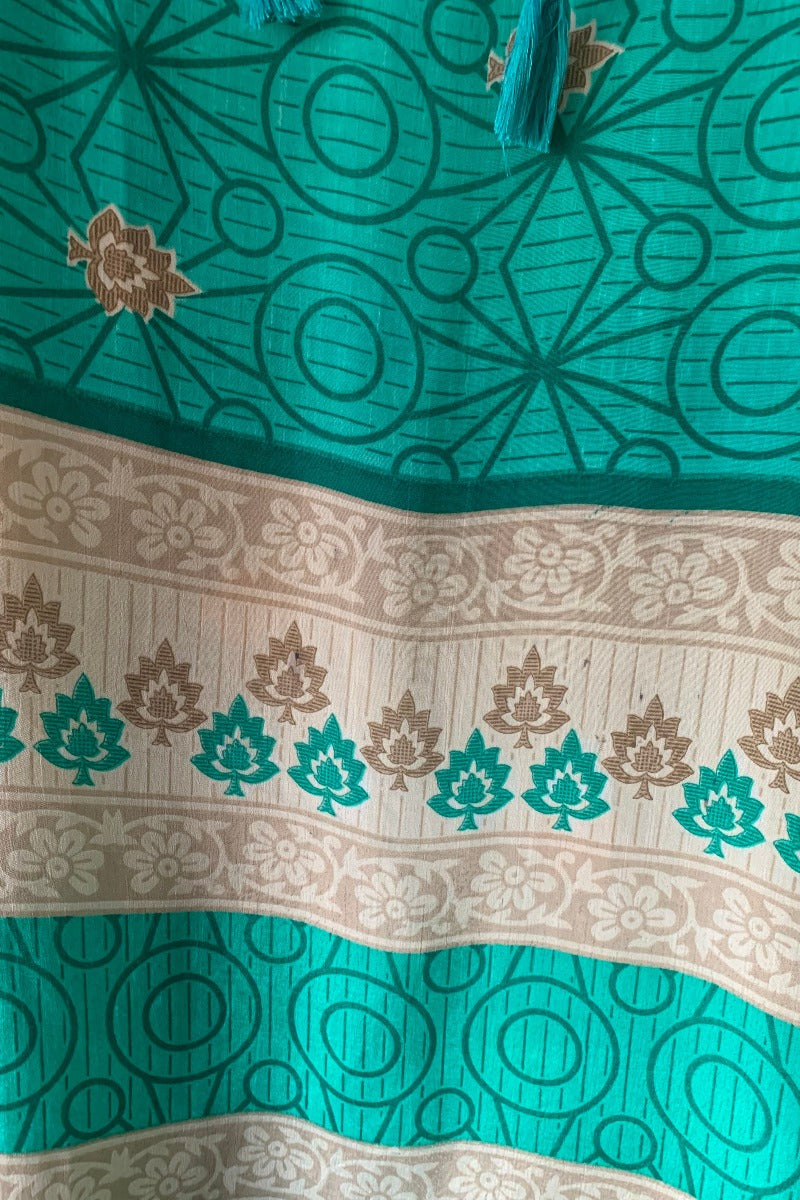 Cassandra Maxi Kaftan - Geometric Jade Paisley - Vintage Sari - Size S/M By All About Audrey