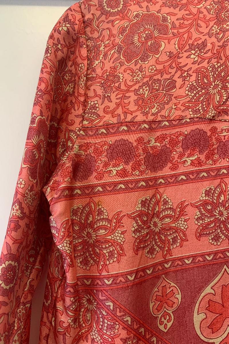 Clyde Shirt - Rose Pink & Champagne Jacquard - Vintage Indian Sari - S/M By All About Audrey