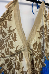 Eden Halter Maxi Dress - Vintage Sari - Majorelle Blue & Beige Leaf Print - Free Size S/M By All About Audrey