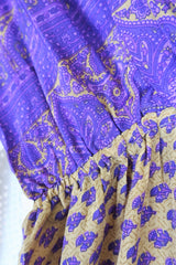 Suki Jumpsuit - Vintage Indian Sari - Iris & Oatmeal Floral - XS