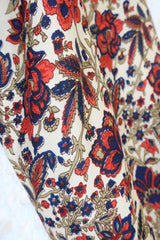 Suki Jumpsuit - Vintage Indian Sari - Navy, Ruby & Olive Exotic Floral - XS