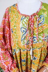 Poppy Smock Dress - Vintage Sari - Coral Reef Batik - M/L By All About Audrey