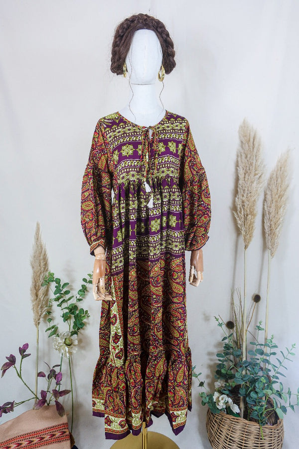 Poppy Smock Dress - Vintage Sari - Mulberry & Moss Paisley - S/M By All About Audrey
