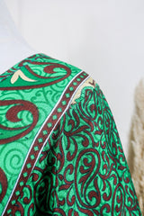 Poppy Smock Dress - Vintage Sari - Emerald Green & Chestnut Brown Paisley - XS by All About Audrey