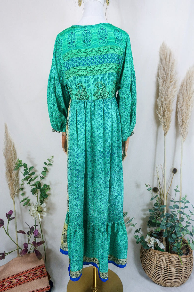 Poppy Smock Dress - Vintage Sari - Emerald Green Paisley Tile - XS by All About Audrey