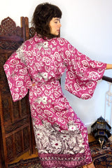 Juliet Kimono Dress - Dusky Purple & White Floral - Vintage Indian Sari - Free Size by all about audrey