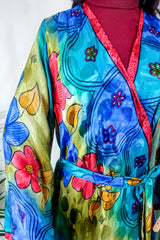 Karina Kimono Jacket - Vintage Sari - Vivid Kaleidoscope Floral - Free Size S/M