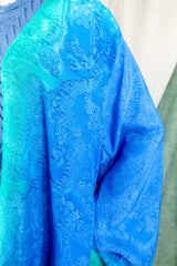 Karina Kimono Mini Dress - Vintage Sari - Mermaid Blue Floral - Free Size XL By All About Audrey