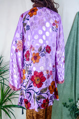 Karina Kimono Jacket - Vintage Sari - Garden Cosmos Floral - Free Size XL