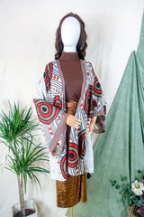 Karina Kimono Mini Dress - Vintage Sari - Ivory & Rust Spots - Free Size XL By All About Audrey