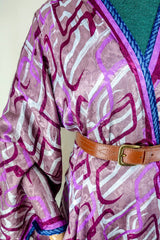 Karina Kimono Mini Dress - Vintage Sari - Geometric Dusted Rose - Free Size XL By All About Audrey