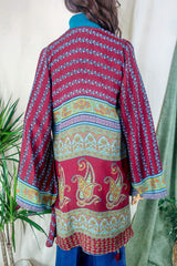 Karina Kimono Mini Dress - Vintage Sari - Burgundy & Dark Lime Paisley - Free Size S/M By All About Audrey