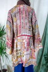 Karina Kimono Mini Dress - Vintage Sari - Earthy Mauve Abstract - Free Size S By All About Audrey