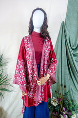 Karina Kimono Mini Dress - Vintage Sari - Ruby & Pearl Baroque Floral - Free Size S By All About Audrey