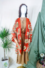 Karina Kimono Mini Dress - Vintage Sari - Burnt Orange Chevron Floral - Free Size S By All About Audrey