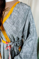Karina Kimono Mini Dress - Vintage Sari - Grey Smoke Abstract - Free Size M/L By All About Audrey