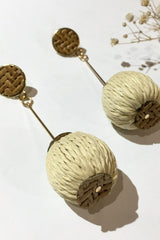 rattan woven ball pendant dangly earrings from our collection of vintage style and bohemian jewellery at all about audrey