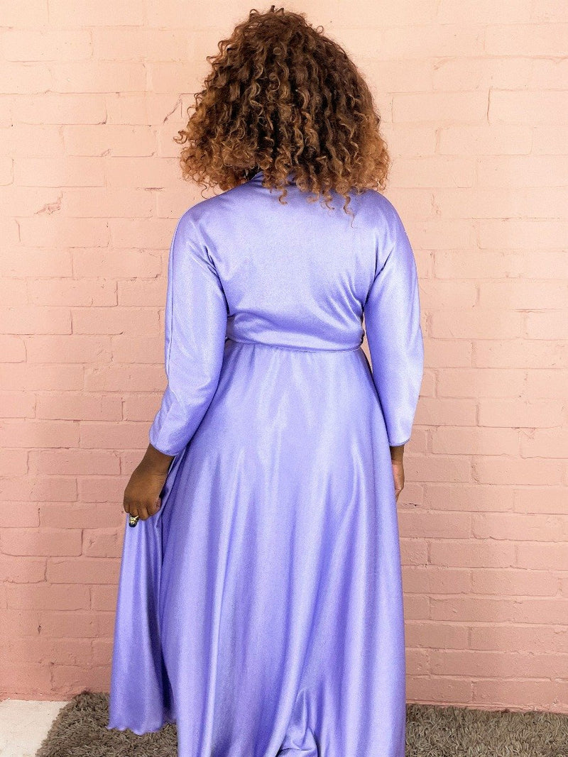 70's Vintage - Lavender Shine Wrap Dress - Size S all about audrey