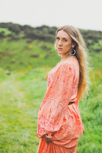 Peacock Prairie Bohemian Smock Top - Peachy Rose Rayon - ALL SIZES by All About Audrey