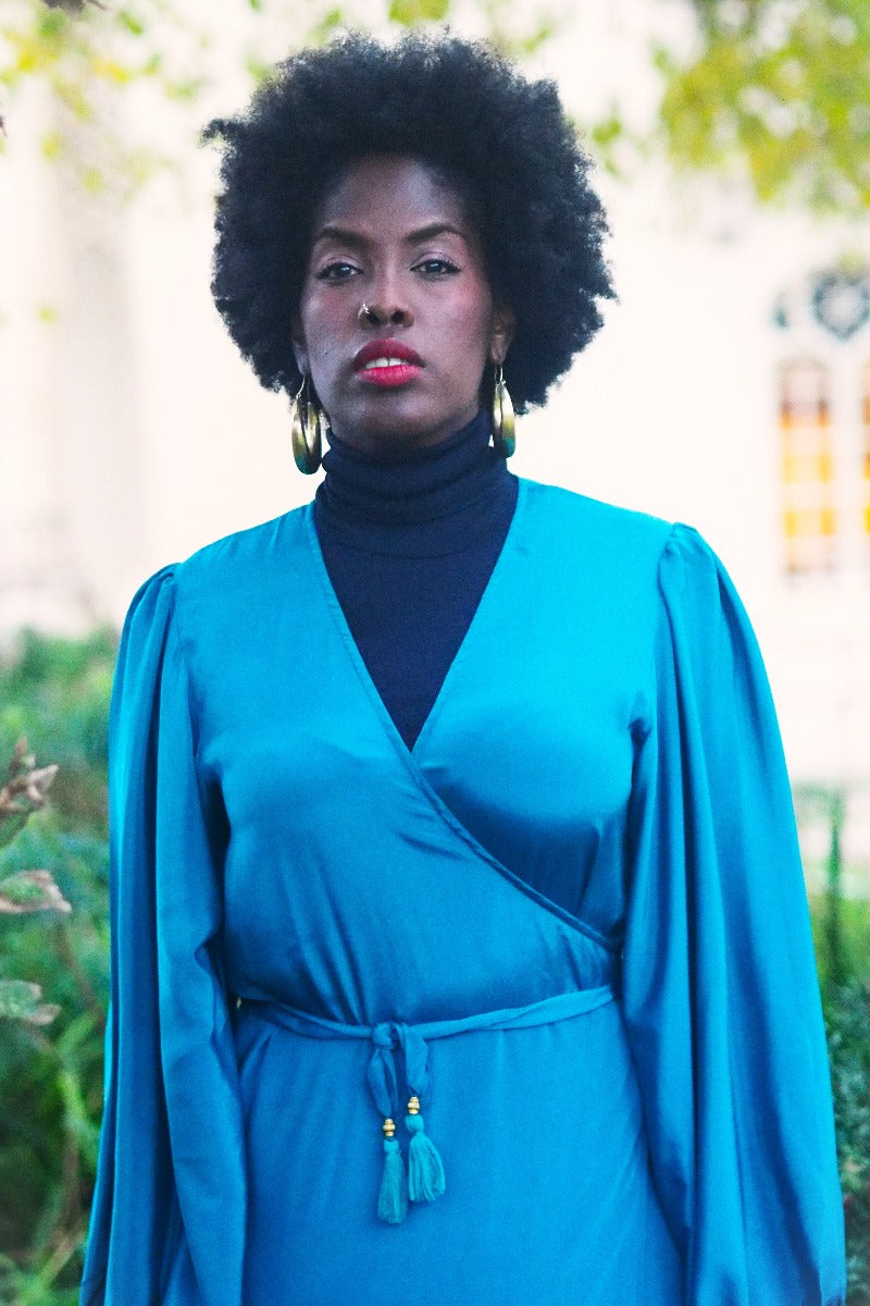 Lola Long Wrap Dress - Block Colour Persian Teal - ALL SIZES by all about audrey