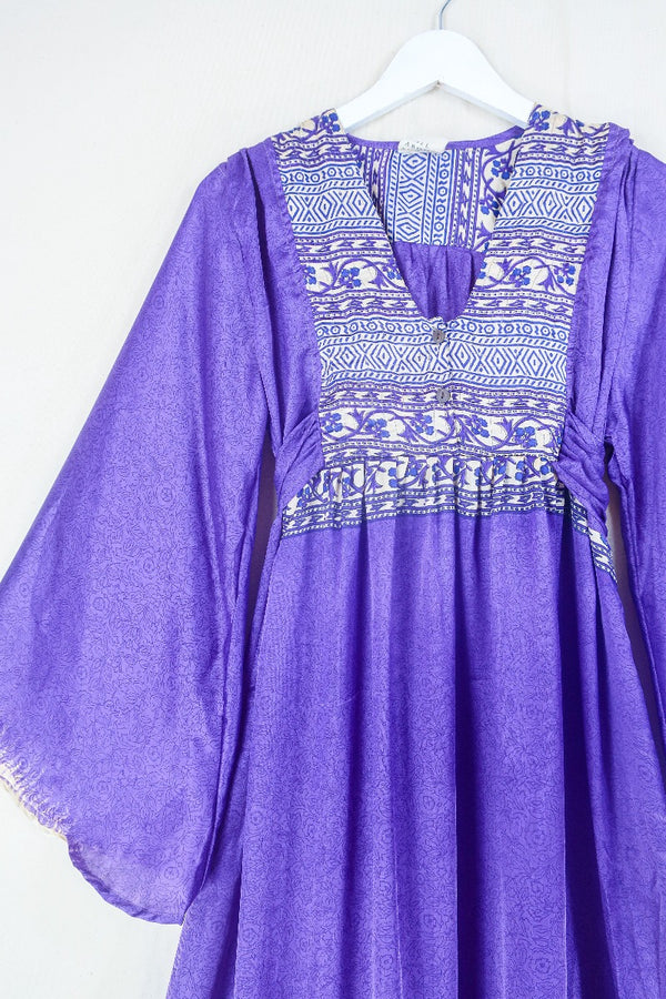 Lunar Maxi Dress - Vintage Sari - Violet Wildflower - Size S by all about audrey