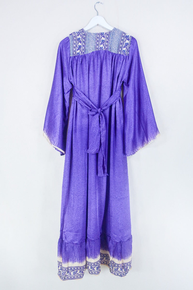 Lunar Maxi Dress - Vintage Sari - Violet Wildflower - Size S by all about audrey