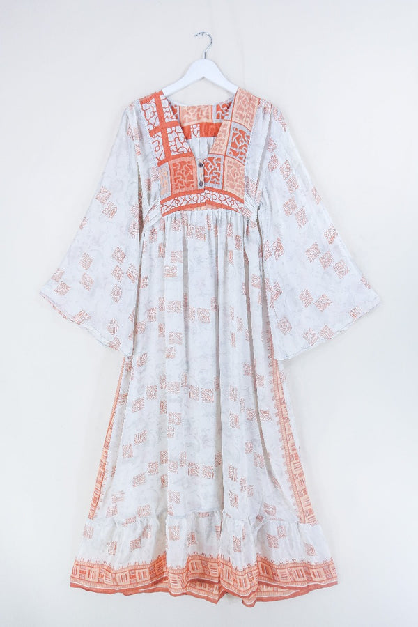 Lunar Maxi Dress - Vintage Sari - Burnt Orange & White Tile - Size S/M by all about audrey