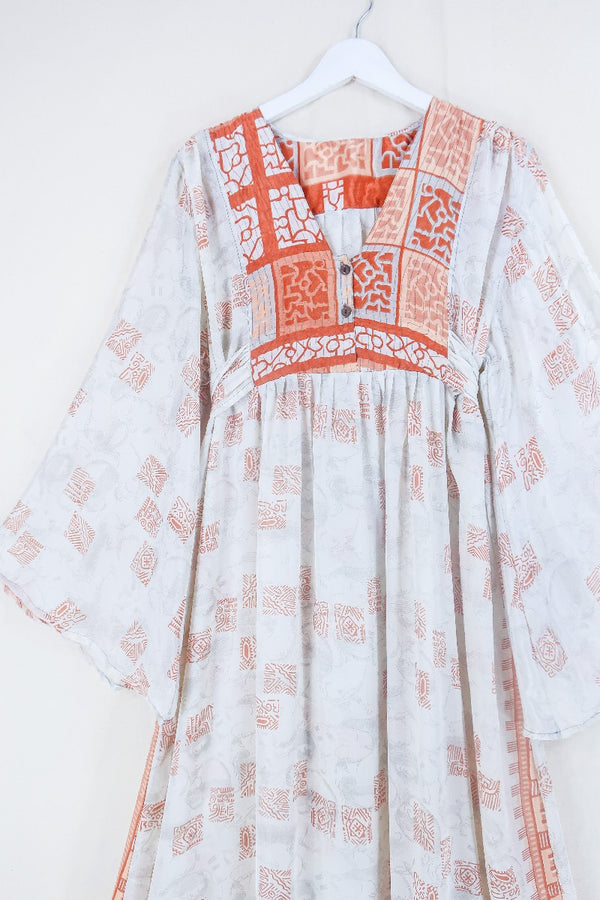 Lunar Maxi Dress - Vintage Sari - Burnt Orange & White Tile - Size S/M by all about audrey