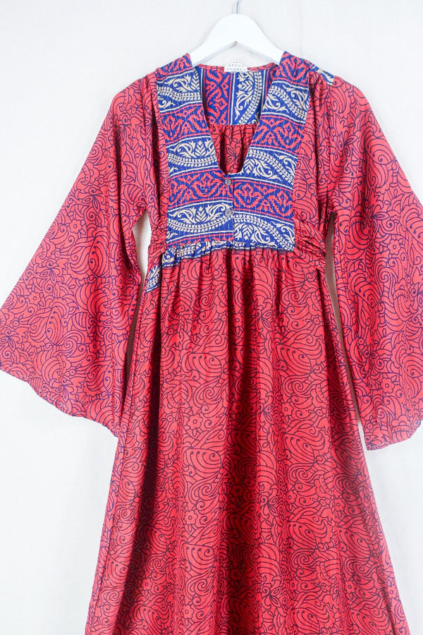 Lunar Maxi Dress - Vintage Sari - Ruby Red Psychedelic Print - Size XS by all about audrey
