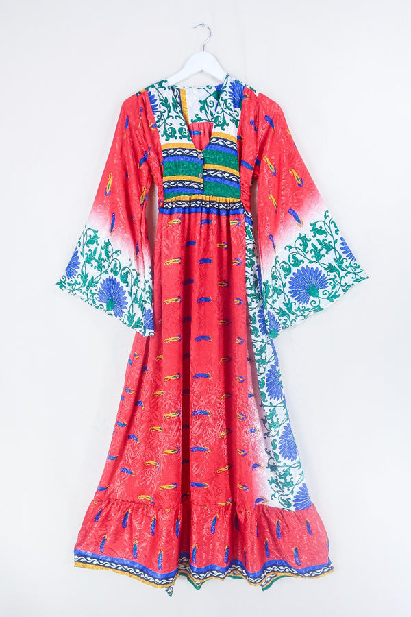 Lunar Maxi Dress - Vintage Sari - Bright Candy Red Nouveau - Size XS by all about audrey