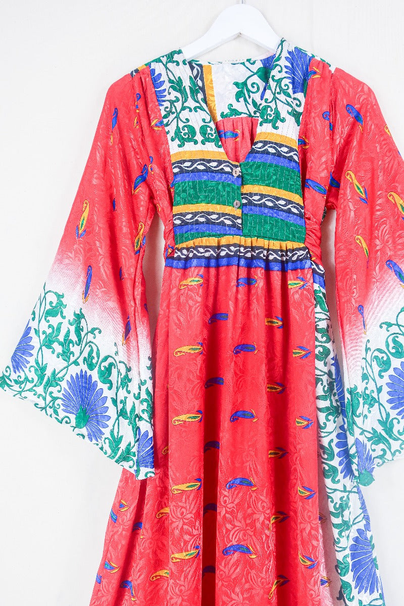 Lunar Maxi Dress - Vintage Sari - Bright Candy Red Nouveau - Size XS by all about audrey