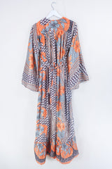 Lunar Maxi Dress - Vintage Sari - Mist & Coral Abstract Print - Size S by all about audrey