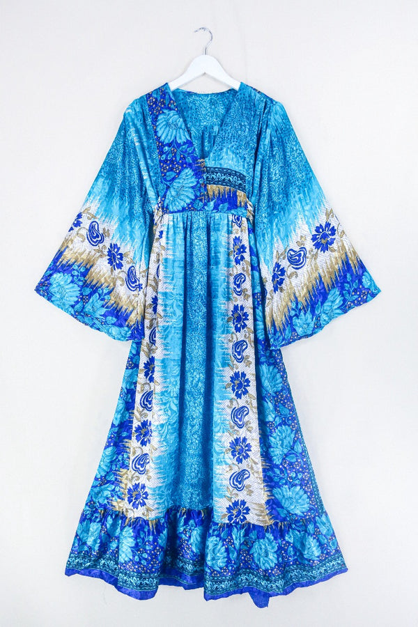 Lunar Maxi Dress - Vintage Sari - Ocean Blue Floral - Size S/M by all about audrey