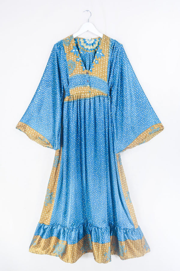 Lunar Maxi Dress - Vintage Sari - Deep Turquoise & Gold - Size S/M by all about audrey