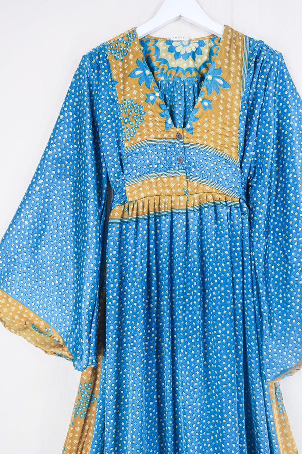 Lunar Maxi Dress - Vintage Sari - Deep Turquoise & Gold - Size S/M by all about audrey