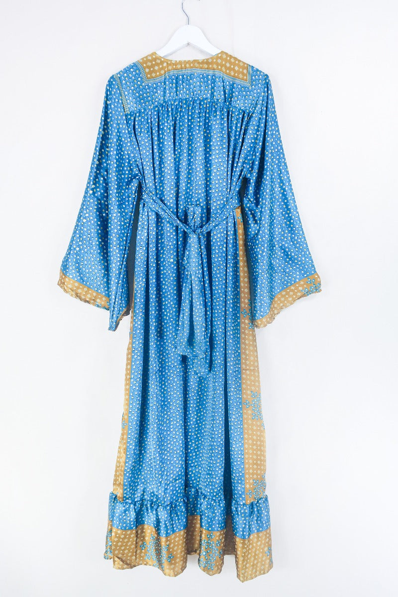 Lunar Maxi Dress - Vintage Sari - Deep Turquoise & Gold - Size S/M by all about audrey